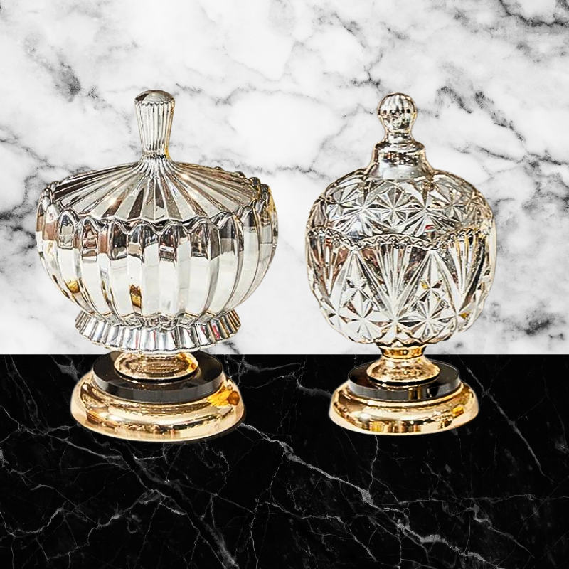 Black & Gold Footed Vessel - Silver Diamonds