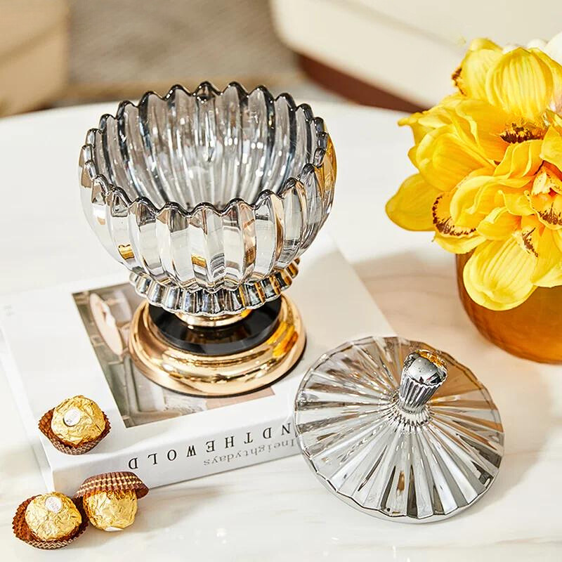 Black & Gold Footed Vessel - Silver Diamonds