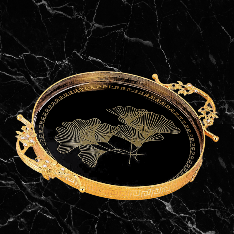 Greek Key Ginko Gilded Tray - Circular
