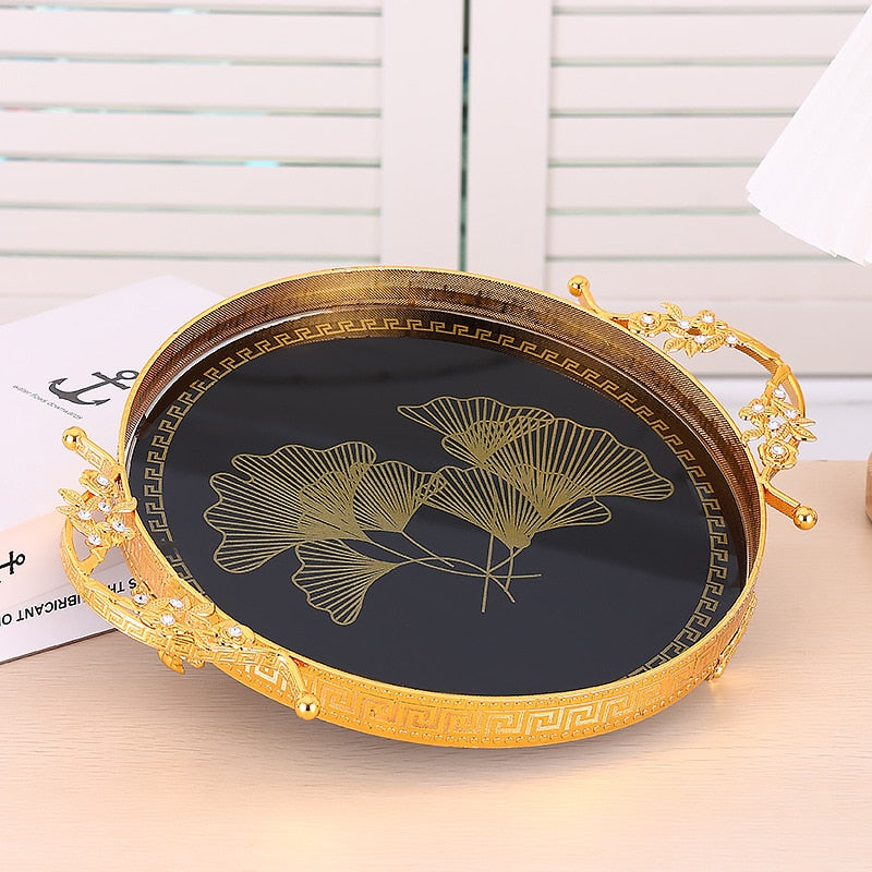 Greek Key Ginko Gilded Tray - Circular
