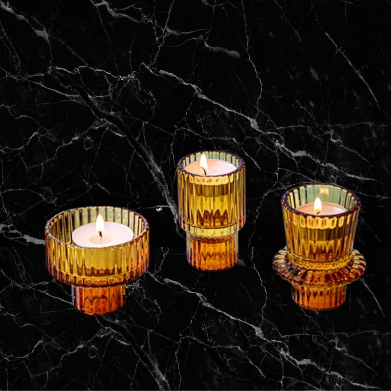 Amber Glass - Flute Candle Holder