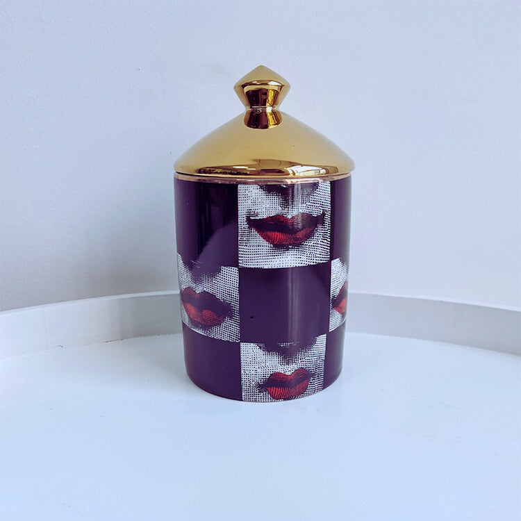 Italian Gold Pop Art Vessel - Checker Lips