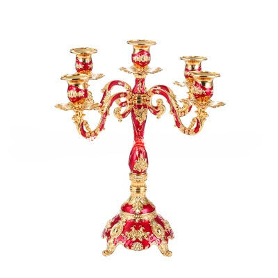 Regal Five Flame - Exquisite Candelabra - Red & Gold