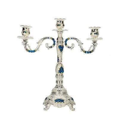 Regal Three Flame - Exquisite Candelabra - Blue & Silver