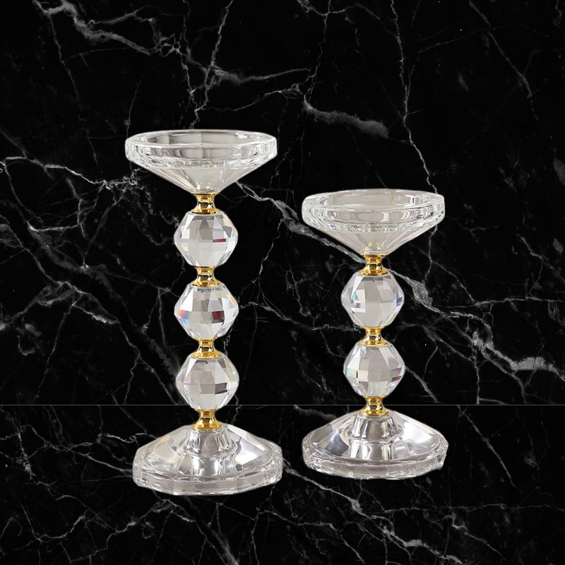 Crystal & Gold - Stacked Triple Ball Candleholder