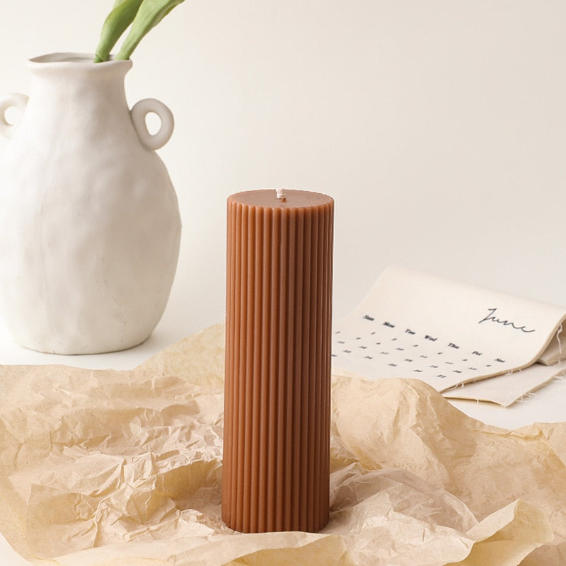 Ridged Pillar Candles - Desert Clay