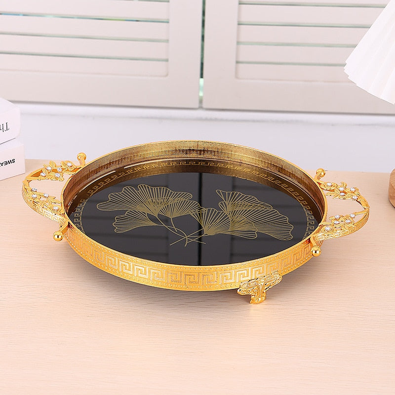 Greek Key Ginko Gilded Tray - Circular