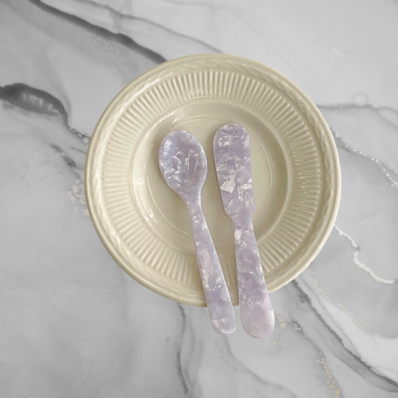 Crushed Shell Spoon & Knife - Pearly Lilac