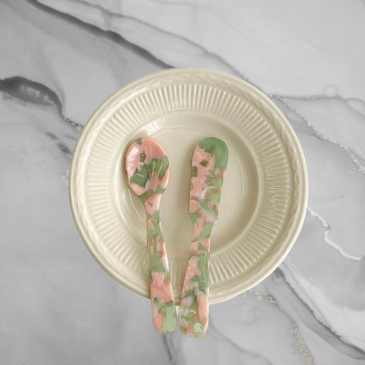 Crushed Shell Spoon & Knife - Pink & Green