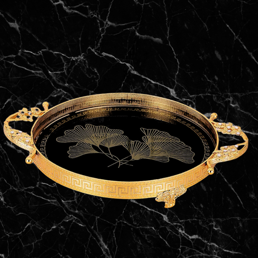 Greek Key Ginko Gilded Tray - Circular