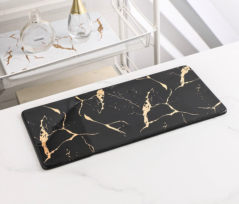 Gold Vein Candle Tray - Black - Large