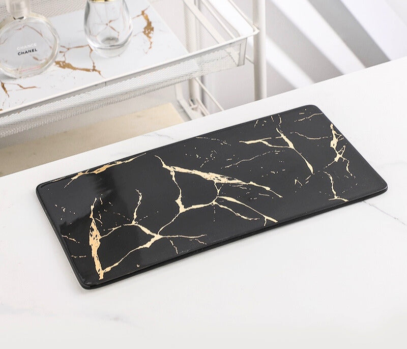 Gold Vein Candle Tray - Black - Medium