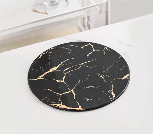 Gold Vein Candle Tray - Black - Round Small