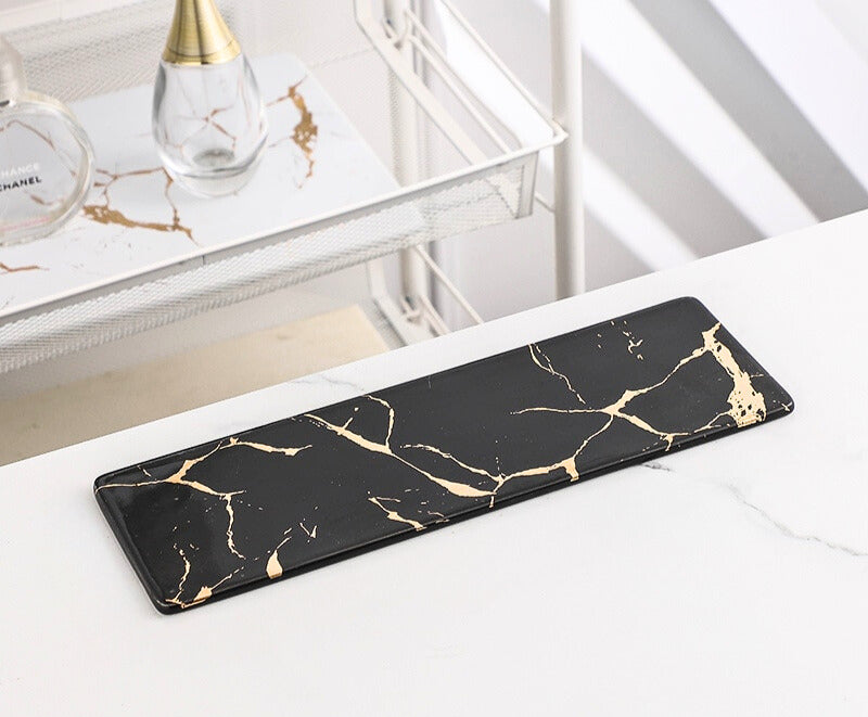 Gold Vein Candle Tray - Black - Small