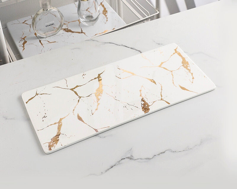 Gold Vein Candle Tray - White - Large