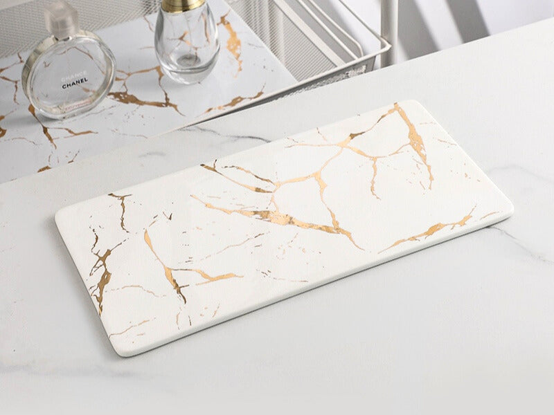 Gold Vein Candle Tray - White - Medium