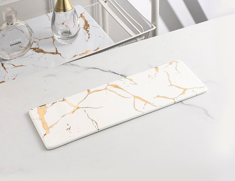 Gold Vein Candle Tray - White - Small