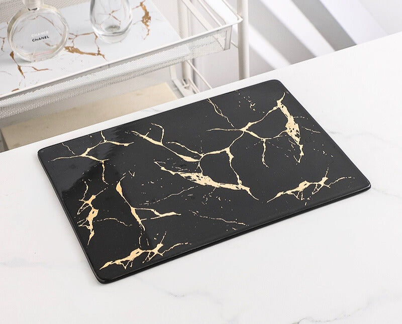 Gold Vein Candle Tray - Black - Extra Large