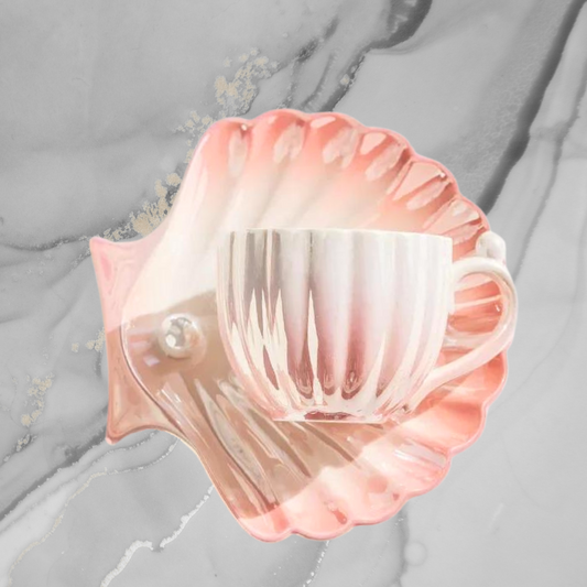 Pearl & Clam Shell Cup - Pearl Coral