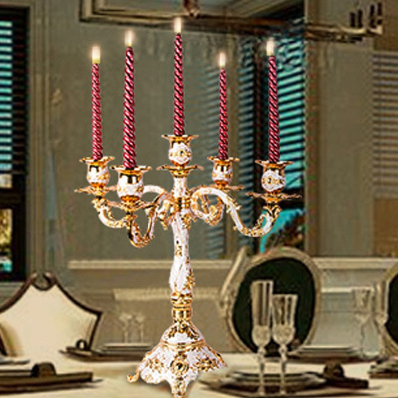 Regal Three Flame - Exquisite Candelabra - Red White & Gold