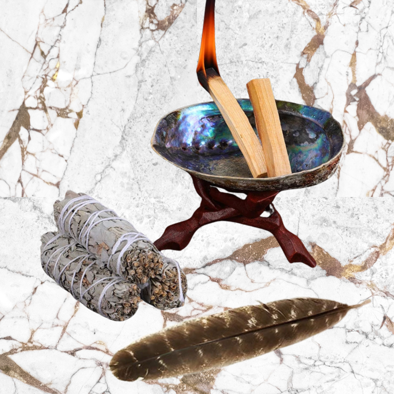 Smudge Bundles Kit - Blue Mother Of Pearl Shell