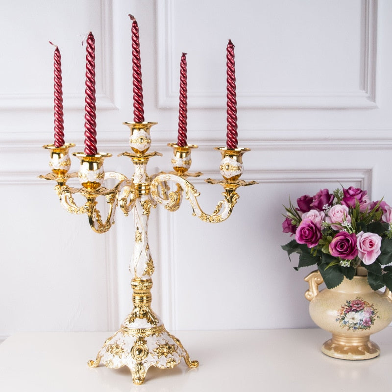 Regal Five Flame - Exquisite Candelabra - Red & Gold