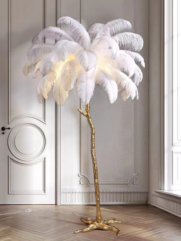 The Cleo Ostrich Lamp - Ecru & Gold