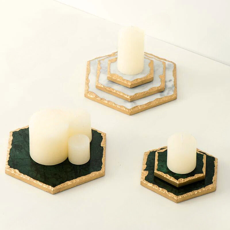 Marble & Gold Mood - White Hexagonal - Medium