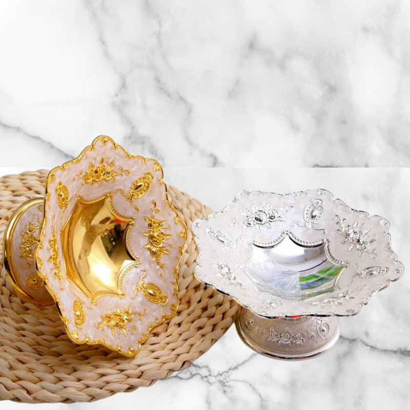 Pedestaled Low Bowl - Pearl & Gold