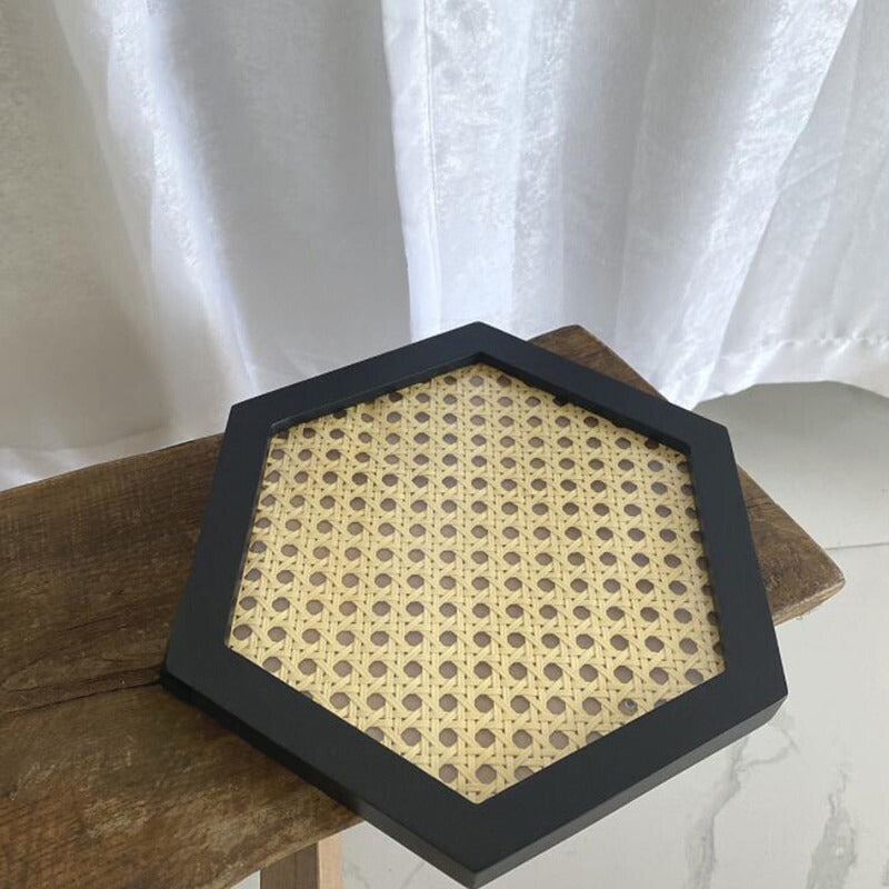 Rattan & Wood Black Lacquer - Hexagon