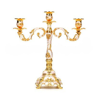 Regal Three Flame - Exquisite Candelabra - Pink & Gold