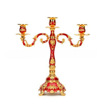 Regal Three Flame - Exquisite Candelabra - Red & Gold