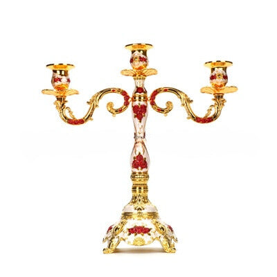 Regal Three Flame - Exquisite Candelabra - Red White & Gold