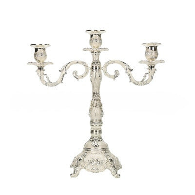 Regal Three Flame - Exquisite Candelabra - White & Silver