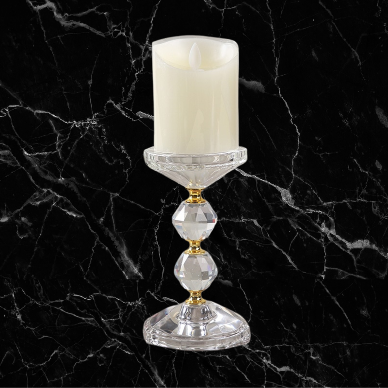 Crystal & Gold - Stacked Double Ball Candleholder