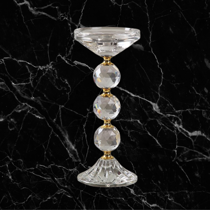 Crystal & Gold - Stacked Double Ball Candleholder