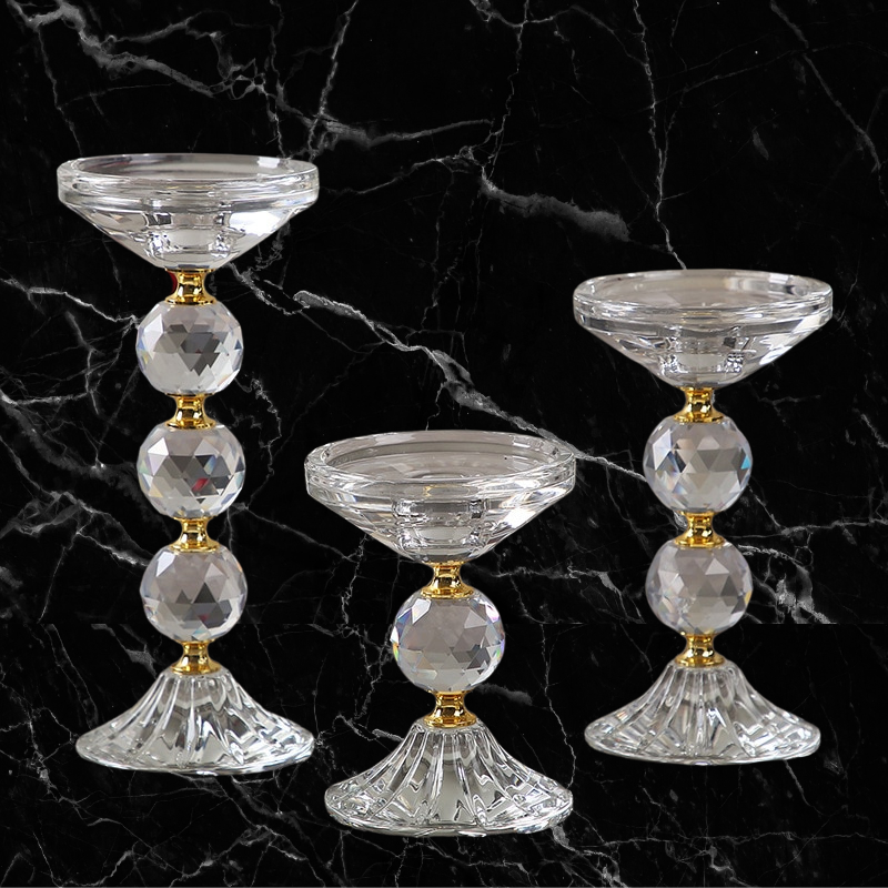 Crystal & Gold - Stacked Double Ball Candleholder