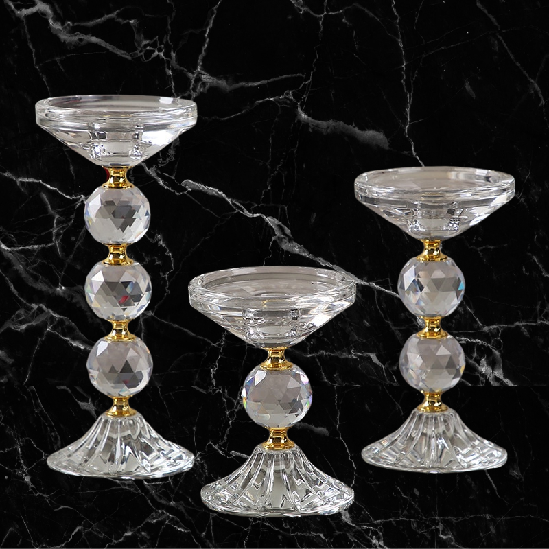 Crystal & Gold - Stacked Triple Ball Candleholder