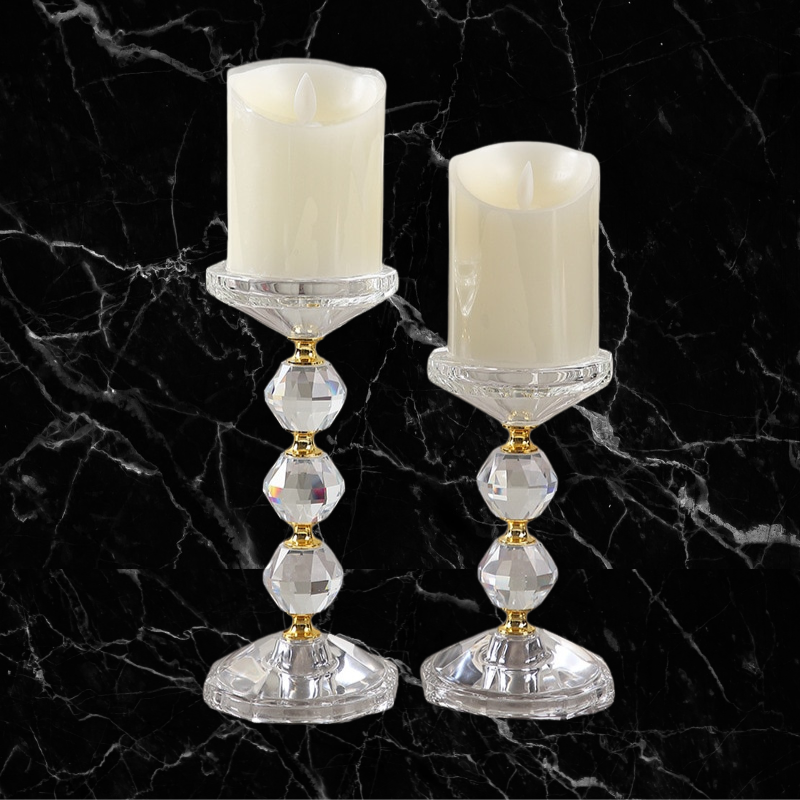 Crystal & Gold - Stacked Double Ball Candleholder