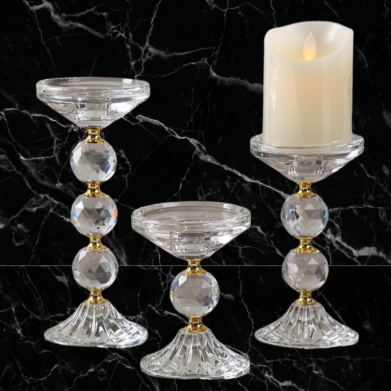 Crystal & Gold - Stacked Double Ball Candleholder