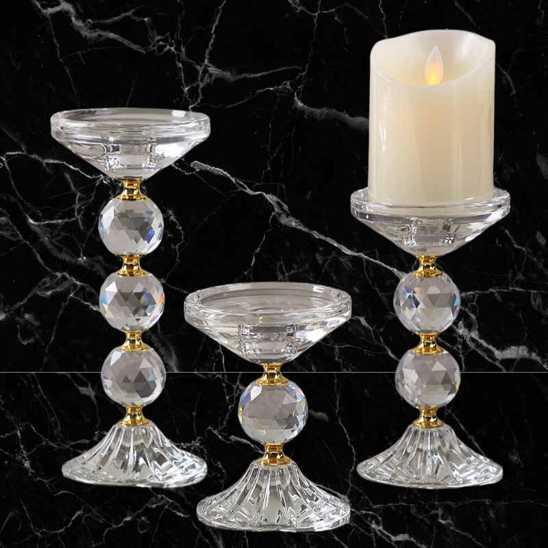 Crystal & Gold - Stacked Triple Ball Candleholder