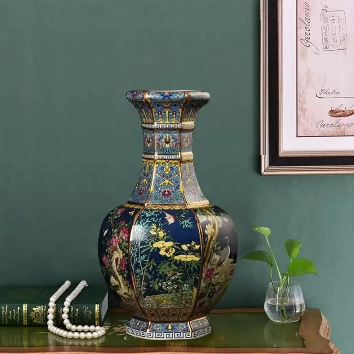 Exotic Purple Heron - Ink Porcelain Vase