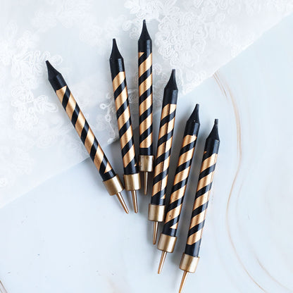 Black & Gold Birthday Candles - Candy Stripe