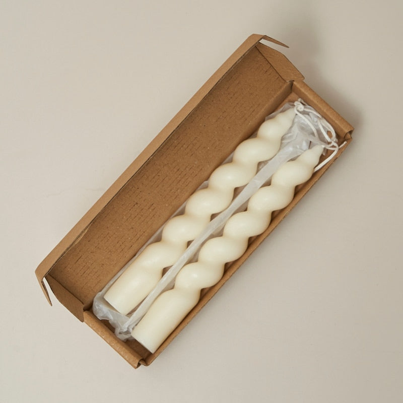 Wide Spiral Taper Candles - White 2pc Set