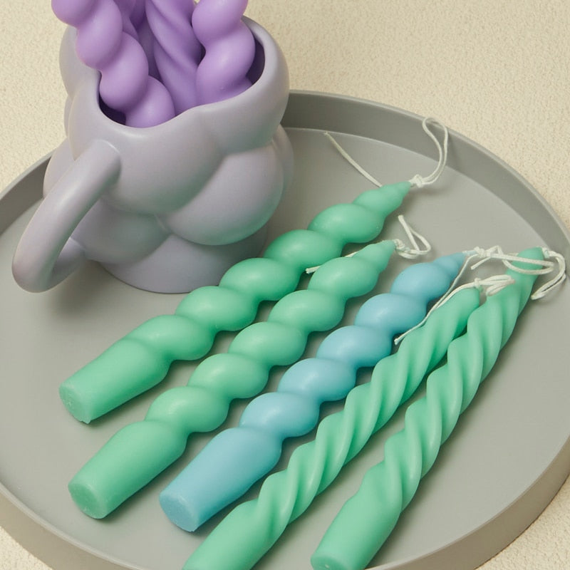 Wide Spiral Taper Candles - Mint Green 2pc Set