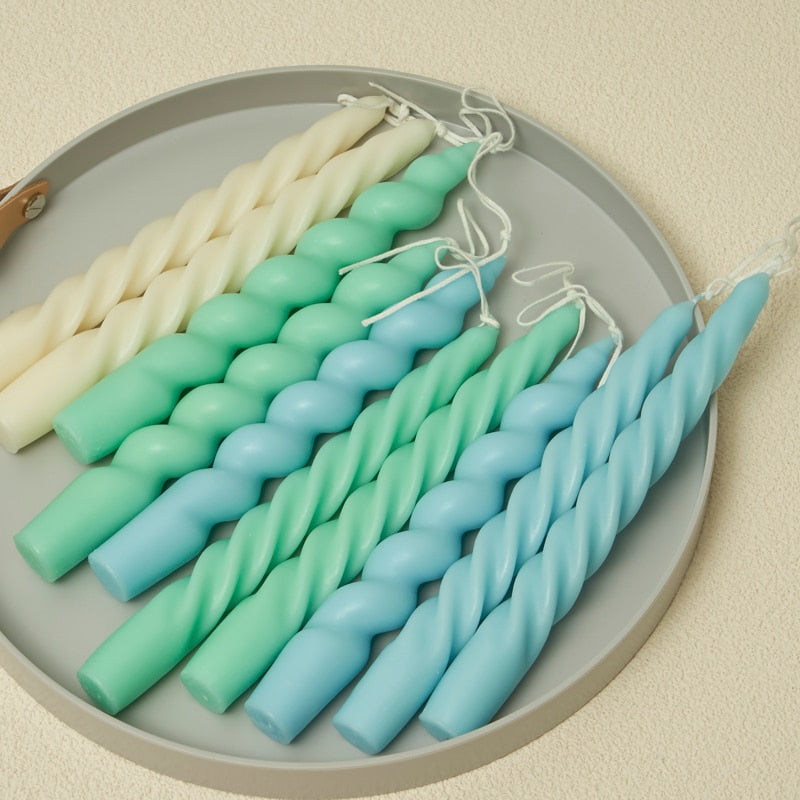 Wide Spiral Taper Candles - Mint Green 2pc Set