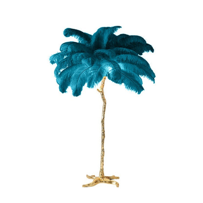 The Cleo Ostrich Lamp - Peacock Blue & Gold