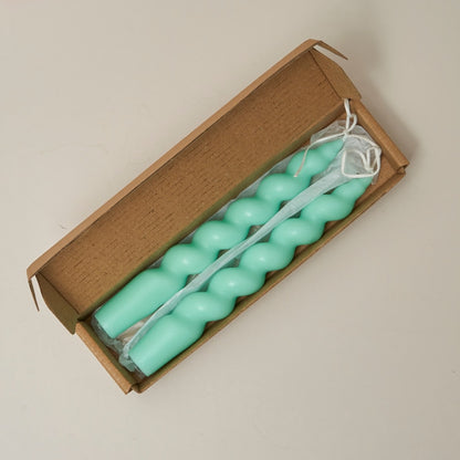 Wide Spiral Taper Candles - Mint Green 2pc Set