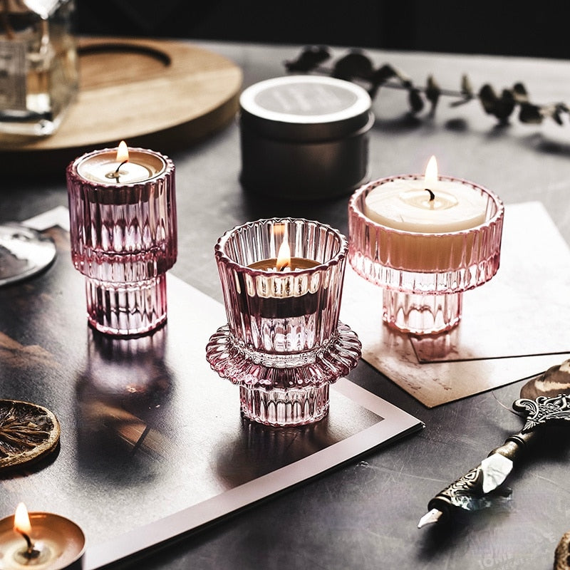 Pink Glass - Flute Candle Holder