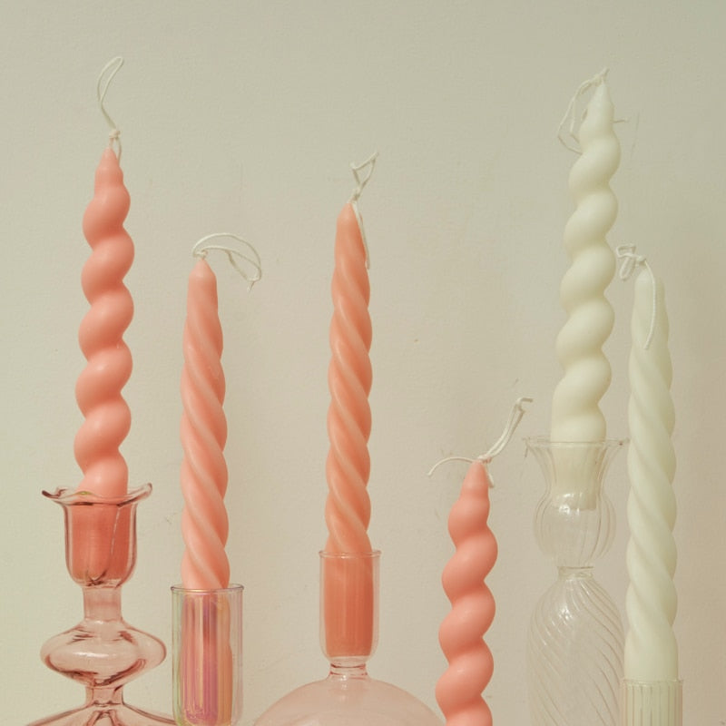 Wide Spiral Taper Candles - Shell Pink 2pc Set